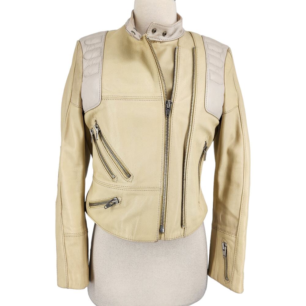 Vintage H&M S/S Studio 2016 Leather Biker Moto Jacket Womens Size 4 - Picture 11 of 12